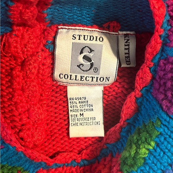 Vtg 90s 00s Studio Collection Cat Purrfect Day Knit Sweater Sz M Grandmacore - Picture 10 of 12
